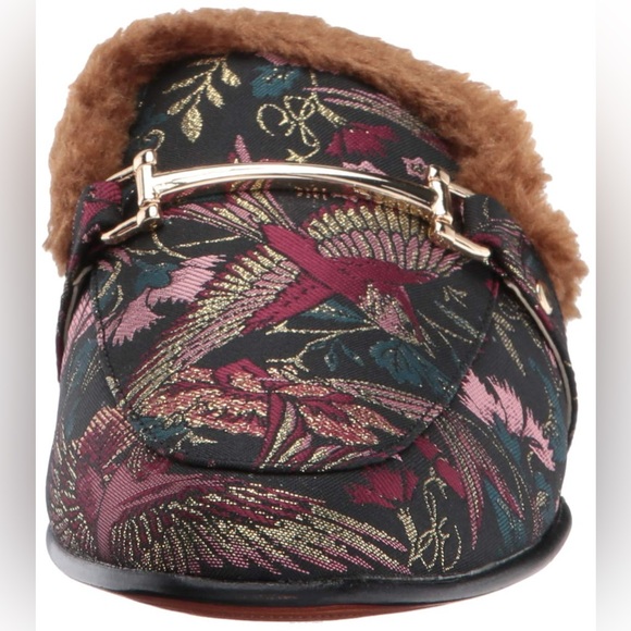 SAM EDELMAN Danica Tapestry Horsebit Fur-Lined Slip On Mule Loafer Flats Size 11 - Picture 2 of 14